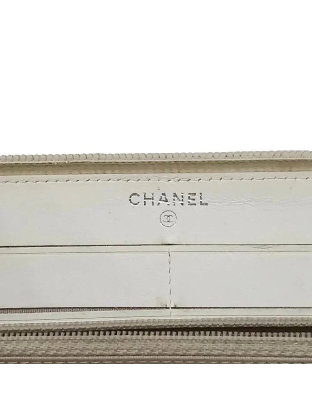 Chanel CC Logo Caviar Leather Wallet Zip Around Coin Purse Ivory